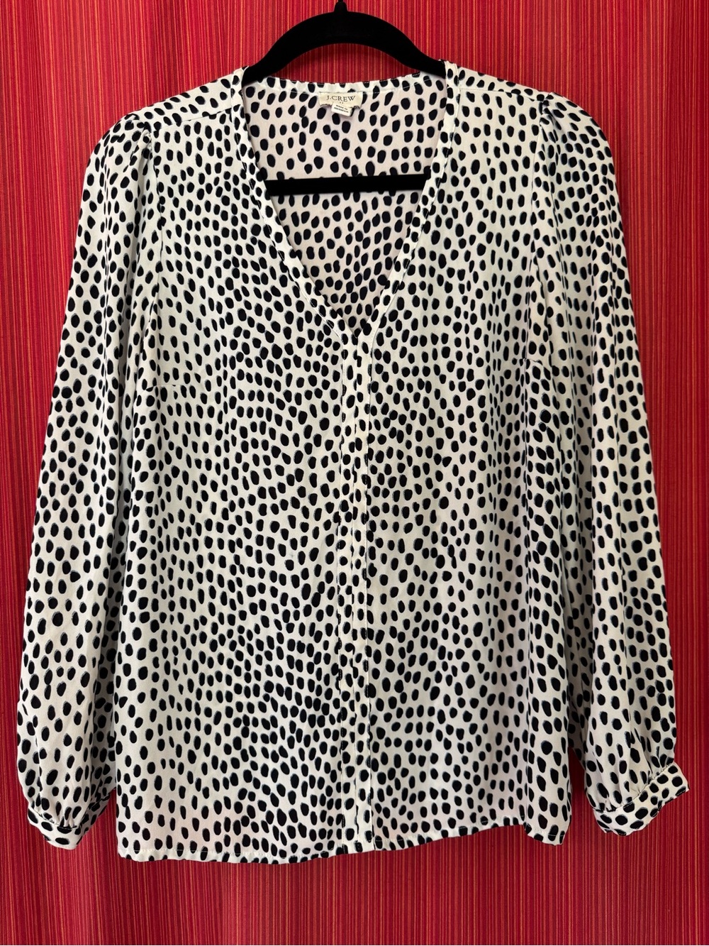 J. Crew White and Blue/Black Leopard Print V-Neck Blouse Size 2